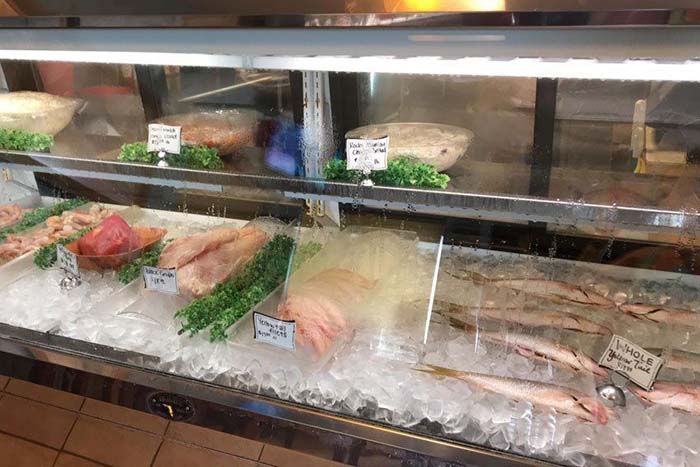 fish case for seafood shipping at Brutus Seafood Restaurant in Marathon, Florida